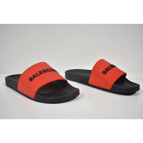 Balenciaga Black Red Bicolor Rubber Logo Slide Pool Sandal Flip Flop Flat 42 9 - Picture 4 of 12